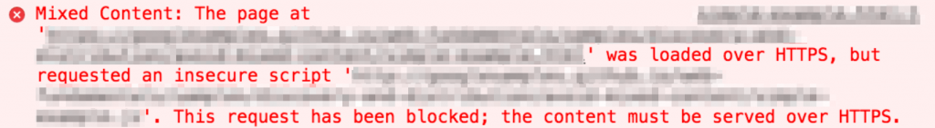 Mixed content error message